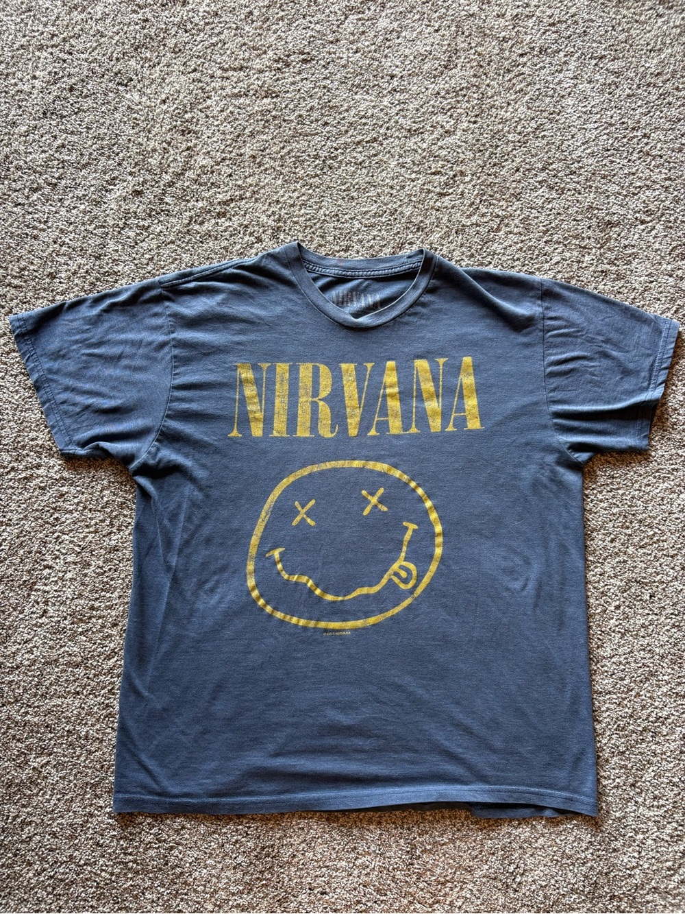 NIRVANA Blue Tee with Yellow Smiley Logo